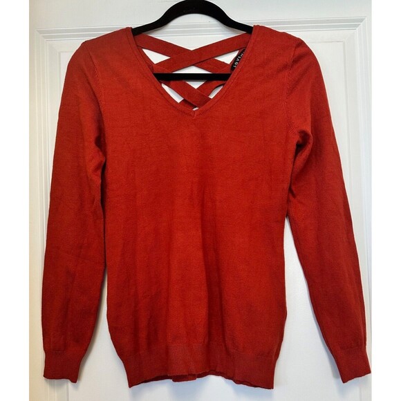 Love Ellie Sweater Womans XS Criss Cross Back Knit Pullover Rust Long Sleeve - Picture 1 of 4